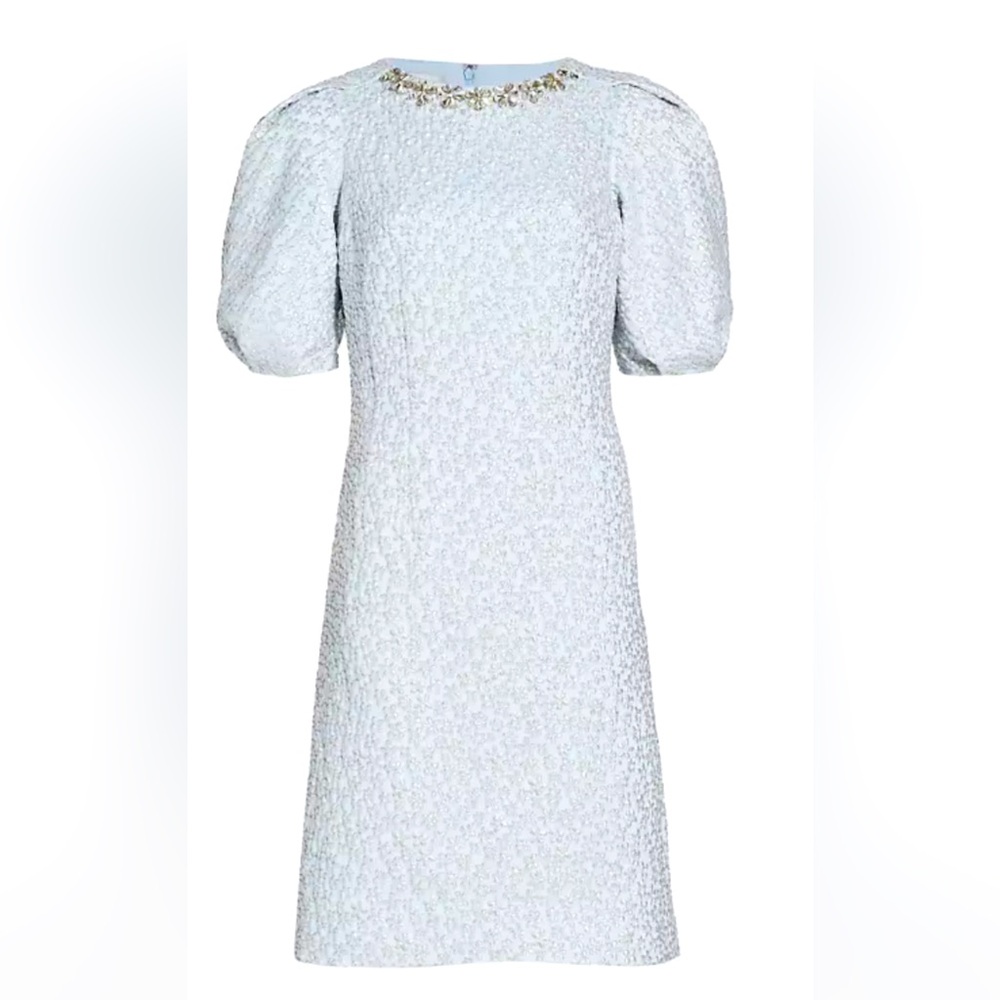 Teri Jon Blue Metallic Flower Midi Dress, Short Sleeve, Size 8